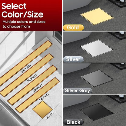 DLONE® Shower Drain | 6 Inch Brushed Gold with Tile Insert Panel | Square Shower Drain, with Hair Catcher, Shower Floor Drain Fits Bathroom & Balcony etc
