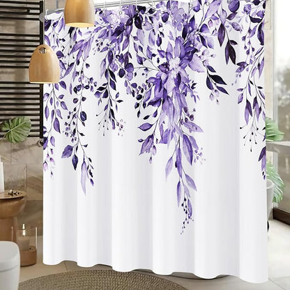 Shower Curtain,Purple Eucalyptus Shower Curtains for Bathroom,Watercolor Leaves Bathroom Curtains Washable Waterproof Leaf Shower Curtain Sets Botanical Shower Curtain Plants 72x72 with Hooks