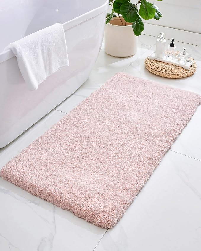 ILANGO Pink Bathroom Rugs 60" × 24" Non Slip & Super Absorbent Extra Thick Soft, Washable Bath Carpet Runner for Floor, Microfiber Plush Shaggy Bath Mats with Rubber for Bathtub Shower Room