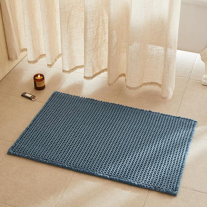 TYUU Waffle Bath Mat, Boho Bathroom Rugs Non Slip, 36x24 Denim Blue | Super Absorbent Quick Dry Bath Rug, Non-Slip Backing, Soft Waffle Washable Farmhouse Bathroom Mats, Tub, Shower & Home Decor