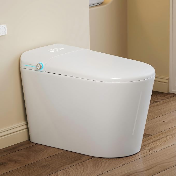 One Piece Smart Bidet Toilet, Auto Lid, Wash & Dry, White | Foot Sensor Flush, Heated Seat, Instant Warm Water, Adjustable Wash Settings, Self Cleaning Wand, Auto Flush, Pre Wet