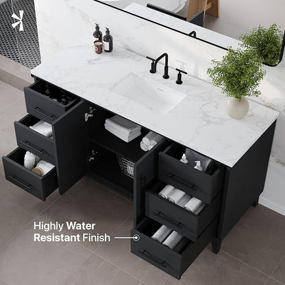 Graham 60 in. Blackwood Single Sink Bath Vanity with Arabescato Engineered Stone Top and Undermount Porcelain Sink