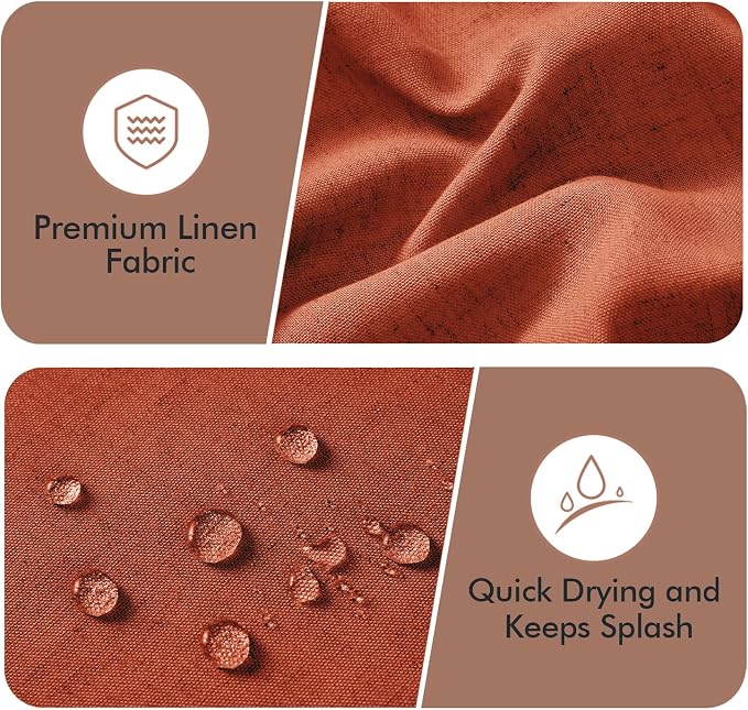 MIULEE 84" Long Burnt Orange Scalloped Linen Shower Curtain 72W x 84L | 12 metal hooks, Linen scalloped, waterproof washable, thick heavy cloth, black border, boho farmhouse, bathroom hotel use