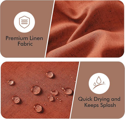 MIULEE 84" Long Burnt Orange Scalloped Linen Shower Curtain 72W x 84L | 12 metal hooks, Linen scalloped, waterproof washable, thick heavy cloth, black border, boho farmhouse, bathroom hotel use