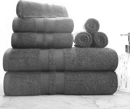 Superior Ultra-Soft 8-Piece Cotton Towel Set, Includes 2 Bath Towels, 2 Hand Towels, and 4 Washcloths, Daily Use Towels for Home, Bathroom, Guest Bath Room, Essential Quick Dry - Charcoal