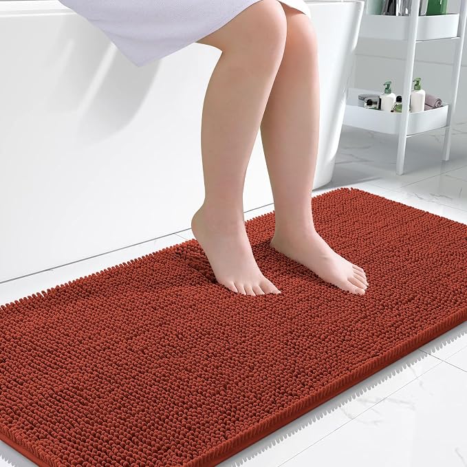 OLANLY Large Bathroom Rugs 50x30, Extra Soft Absorbent Chenille Bath Rugs | Rustic Terracotta, Quick-Drying Rubber Backing, Washable Bath Mat for Bathroom Floor, Tub and Shower, Home Decor Accessories
