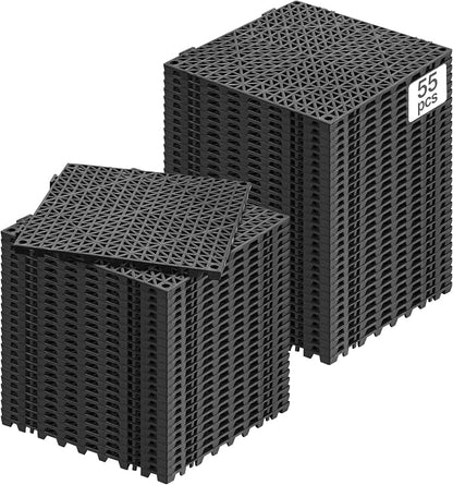 VEVOR Interlocking Tile 55PCS Black, Drainage Tiles 12" x 12" Splicing, Soft PVC Interlocking Drainage Floor Tiles, Non-Slip Drainage Holes for Restroom, Bathroom, Kitchen, Pool, Wet Areas | for Restroom Bathroom Kitchen Swimming Pools Wet Areas, 0.6-I...