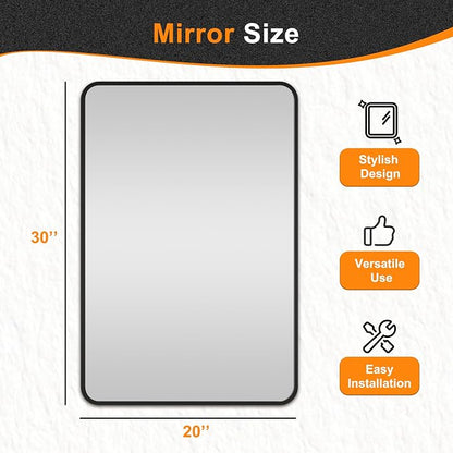 Bathroom Vanity Mirror, Black Framed Mirror for Over Sink, 30x20 | HD glass, distortion-free for makeup and grooming, Sturdy frame, all mounting hardware, hangs horizontal or vertical