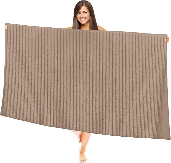 Elegant Comfort 100% Turkish Cotton Corduroy Ribbed Luxury Jumbo Bath Towel Ultra Soft - 35 x 70 Inch - Luxury Spa Premium Hotel Quality Highly Absorbent and Quick Dry Large Bath Towel, Taupe