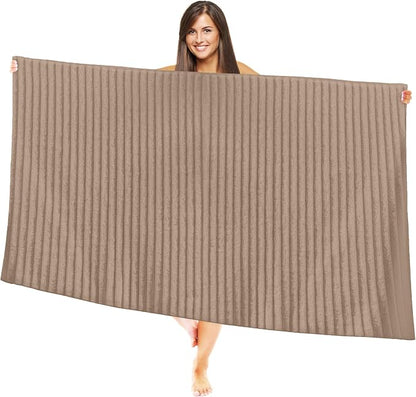 Elegant Comfort 100% Turkish Cotton Corduroy Ribbed Luxury Jumbo Bath Towel Ultra Soft - 35 x 70 Inch - Luxury Spa Premium Hotel Quality Highly Absorbent and Quick Dry Large Bath Towel, Taupe