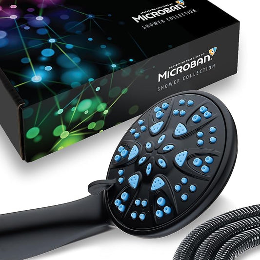 AquaDance Antimicrobial/Anti-Clog High-Pressure 6-Setting Hand with with Microban Nozzle Protection from Growth of Mold, Mildew & Bacteria for Stronger Shower! Aqua Blue Jets