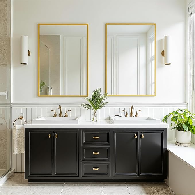 FICTOR Bathroom Vanity Mirror for Over Sink, 20" x 30", Gold | Anti-Rust Frame, Shatterproof Tempered Glass, Vertical/Horizontal Wall Mounted Mirror for Bedroom, Entryway, Living Room