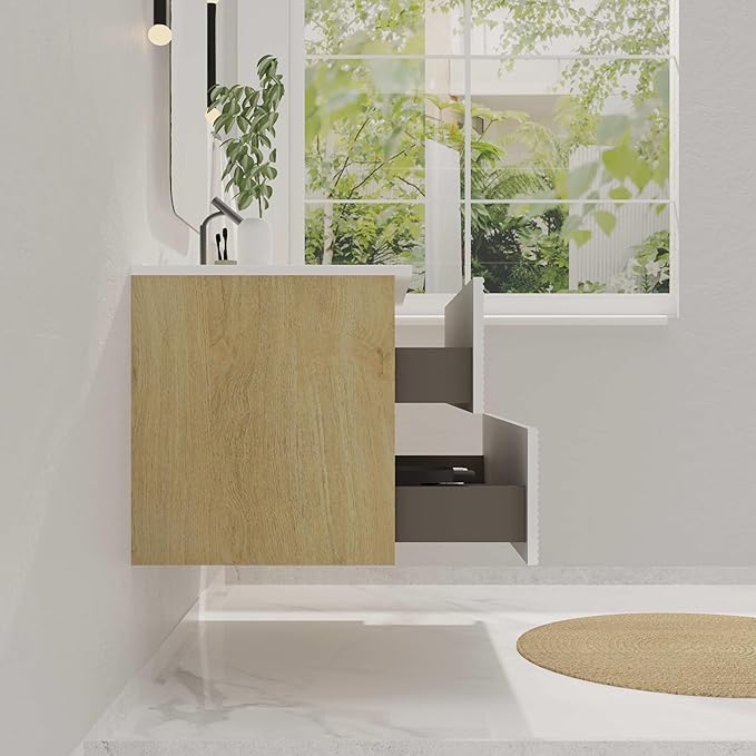 36'' Floating Bathroom Vanity with Sink Combo, Modern Bathroom Cabinet with 2-Soft Close & Large Storage Drawers, for Bath, Apartment, Hotel, White and Natural (Already Assembled)
