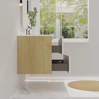 36'' Floating Bathroom Vanity with Sink Combo, Modern Bathroom Cabinet with 2-Soft Close & Large Storage Drawers, for Bath, Apartment, Hotel, White and Natural (Already Assembled)