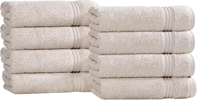 SUPERIOR Egyptian Cotton Hand Towel Set, Small Towels for Home Bathroom, Master, Guest Bath, Decor Essentials, Quick Dry, Absorbent, Kitchen, Spa, Hotel, Resort, Adult, Kids, Set of 8, Stone
