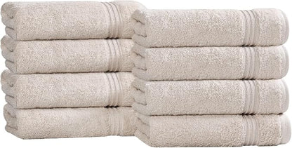 SUPERIOR Egyptian Cotton Hand Towel Set, Small Towels for Home Bathroom, Master, Guest Bath, Decor Essentials, Quick Dry, Absorbent, Kitchen, Spa, Hotel, Resort, Adult, Kids, Set of 8, Stone