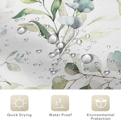 Eucalyptus Leaf Shower Curtains, Sage Green Spring Botanical Watercolor Plants Bathroom Curtains Bathtub Home Decor Waterproof Fabric Machine Washable with 12 PCS Hooks