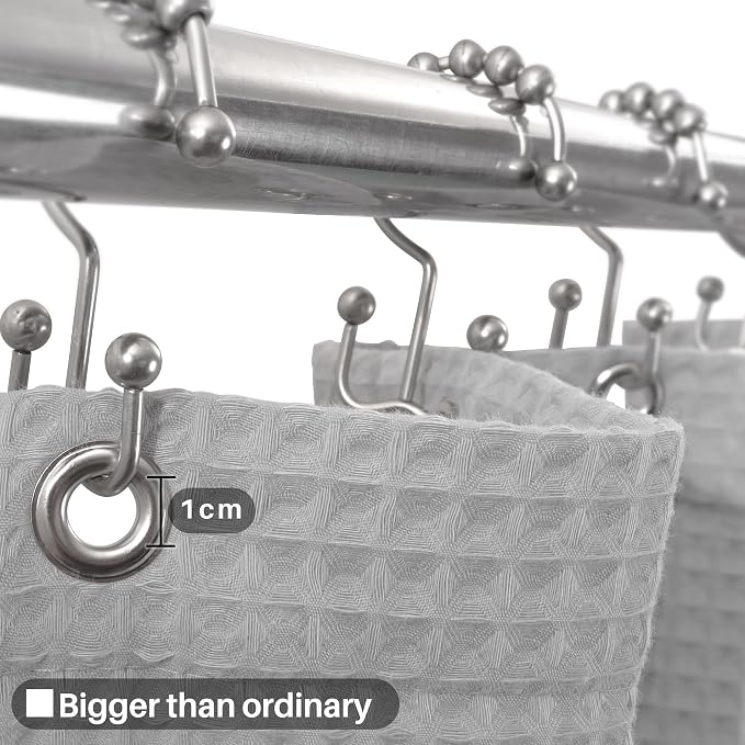 Barossa Design Cotton Blend Shower Curtain Honeycomb Waffle Weave, Grey Fabric Shower Curtains for Bathroom with Hotel Grade & Spa Style, Machine Washable - Lake Wanaka Gray, 72x72