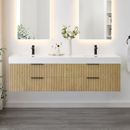 72 Inch Floating Sink Bathroom Vanity Wall Mount Double Vanities with Top | Pre-Assembled, Sturdy Solid Wood, Modern Vanity, Ceramic Sink, Large Storage Cabinet, Soft Closing Doors, Dovetail Drawers