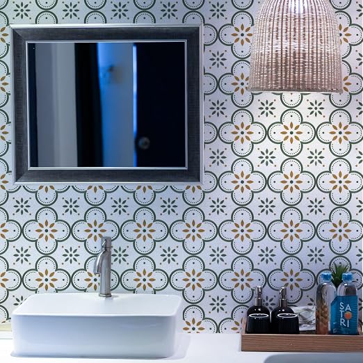 Peel & Stick Floor Tiles Self Adhesive Vinyl Flooring for Kitchen Bathroom Laundry Room Pet House Fireplasce 8"x8" 10 Sheets Removable Floor Stickers Home Decor DIY (Green)