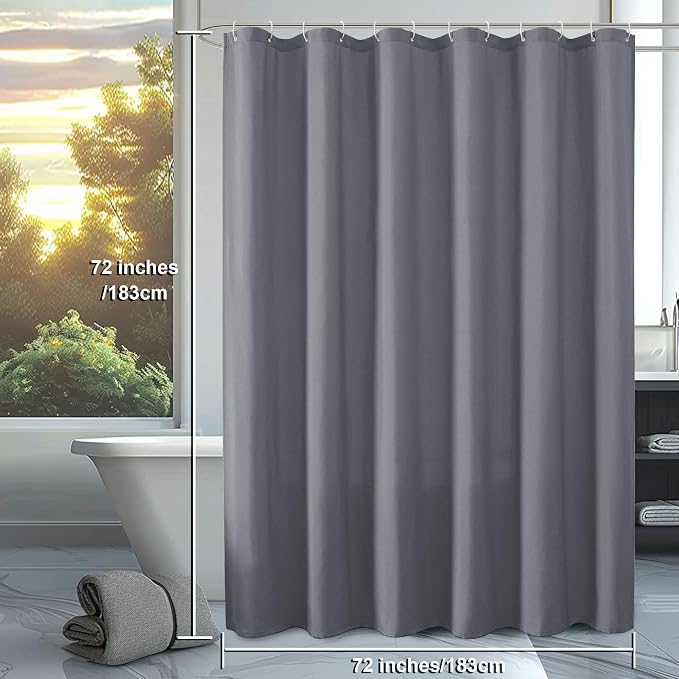 OVZME Zora Grey Shower Curtain for Bathroom, Fabric Shower Curtain - Soft Cloth & Hotel Spa Quality, Water Repellent Bath Curtain, Washable Shower Curtain Set with 12 Hooks, Grommet Top, 72Wx72L