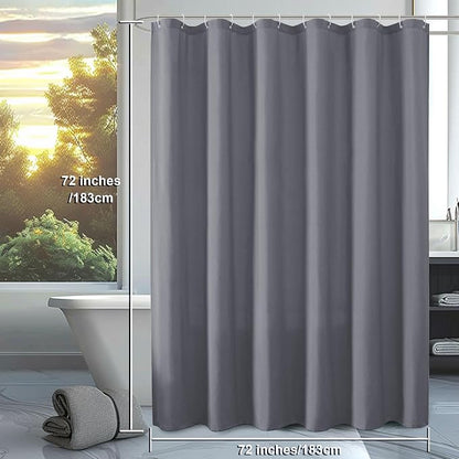 OVZME Zora Grey Shower Curtain for Bathroom, Fabric Shower Curtain - Soft Cloth & Hotel Spa Quality, Water Repellent Bath Curtain, Washable Shower Curtain Set with 12 Hooks, Grommet Top, 72Wx72L