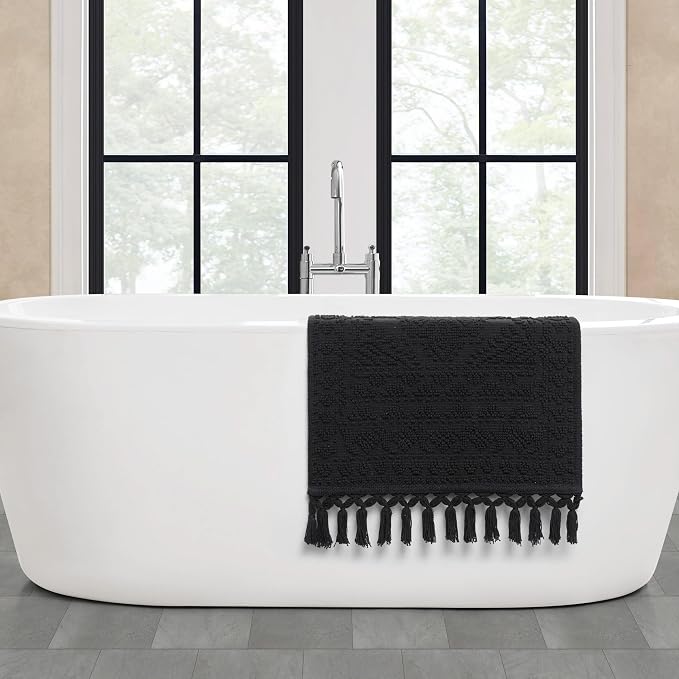 French Connection Nellore Bath Rugs, Woven and Beaded Bath Mats, Durable and Thick Bath Mats for Bathroom and Shower Rugs, 20" x 38", Black