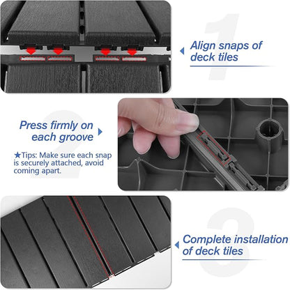 36 Pcs Plastic Interlocking Deck Tiles 12" x 12" Patio Floor Decking Tiles Indoor Outdoor Waterproof Non-Slip Flooring Tiles All Weather Use for Balcony Backyard Porch Poolside, Dark Grey