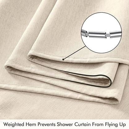 ANRODUO Cream Beige Linen Textured Fabric Shower Curtain Set - W70xL72 | Farmhouse Shower Curtain with 12 Metal Hooks, Waterproof Heavy Duty, Button Hole Design, Machine Washable for Bathroom