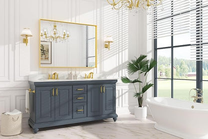 Keonjinn 48x36 Inch Gold Bathroom Mirror for Over Sink, Rectangular | HD Tempered Glass, Vanity Mirror, Brushed Framed, Square Corner, Modern Farmhouse, Wall Mounted Mirrors, Aluminum Alloy