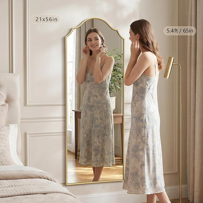 Besdomus Scalloped Full Length Mirror: 21"x56" Gold Arched Floor Mirror | Modern Minimalist Wooden Frame Body Long Mirror for Wall/Bedroom/Cloakroom/Entryway/Living Room - Home Decor for Housewife
