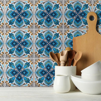 DICOFUN 32 Moroccan Tile Peel and Stick Backsplash, 6" x 6" Waterproof Mandala Stick on Wall Tiles (Style 8)