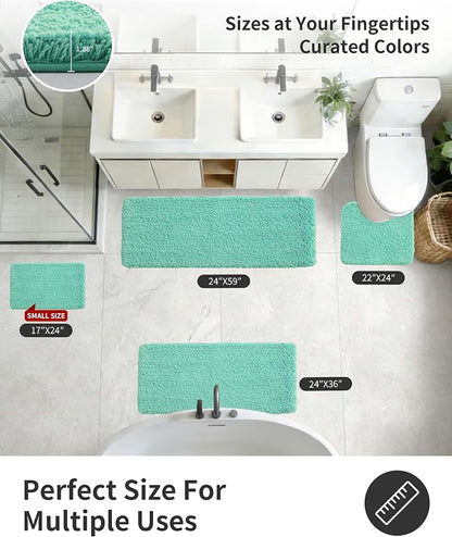 ILANGO Spa Blue Bathroom Rugs 36" × 24" Non Slip & Super Absorbent Extra Thick Soft, Washable Bath Mat for Floor, Microfiber Plush Shaggy Bath Rug with Rubber for Bathtub Shower Room Sink