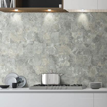 AULIGET 6" x 12" Peel and Stick Backsplash Wall Tiles, Grey & Beige Slate PVC Faux Stone Stick on Tiles for Backsplash Kitchen (Pack of 20)