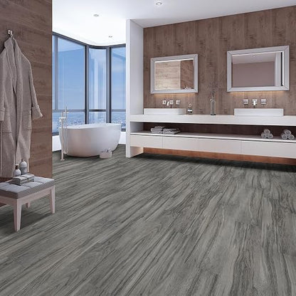 INMOZATA 36-Pack Peel and Stick Floor Tile Vinyl Flooring (Grayish) | 54 Sq.Ft, Waterproof, Heat-resistant, Wood Grain, Strong Adhesive, DIY Flooring for Bedroom Living Room Bathroom Kitchen RV