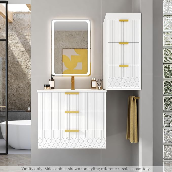 24 Inch Bathroom Vanity with Sink, Wall Mounted Bathroom Storage Cabinet with 2 Drawers, Floating Bathroom Vanities with Decor Line