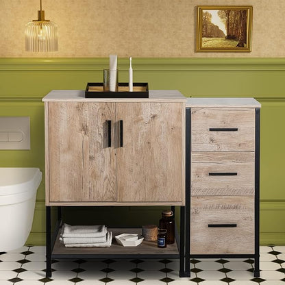 UEV 36" Bathroom Vanity Set, Oak Color Bathroom Vanity Set with 3 Drawers Side Cabinet Combo (Without Sink)