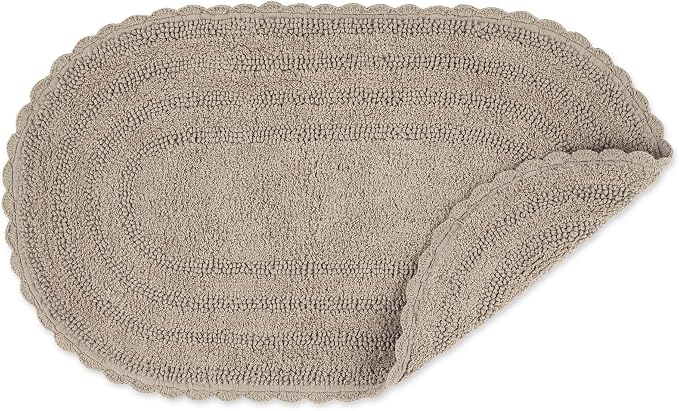 DII Crochet Collection Reversible Bath Mat, Large Oval, 21x34, Stone