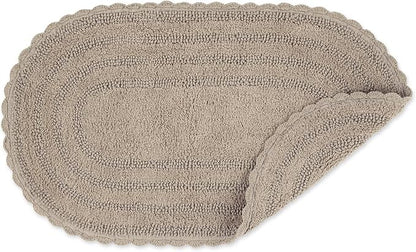 DII Crochet Collection Reversible Bath Mat, Large Oval, 21x34, Stone