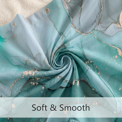 Teal Marble Shower Curtain Turquoise Aqua Modern Luxury Abstract Ink Art Bathroom Decor Waterproof Fabric Bath Curtain 72 x 72 Inch with 12 Hooks