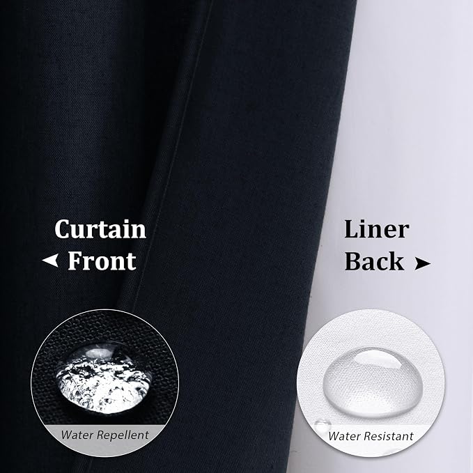 Linen Shower Curtain 72 Inches for Bathroom Navy Blue Double Layer | Curtains with Hook, Snap in Liner, Water Repellent, Boho Farmhouse, Neutral Bath Decor, 1 Panel, 72x72