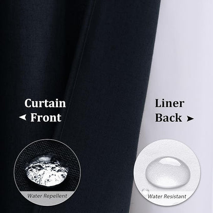 Linen Shower Curtain 72 Inches for Bathroom Navy Blue Double Layer | Curtains with Hook, Snap in Liner, Water Repellent, Boho Farmhouse, Neutral Bath Decor, 1 Panel, 72x72