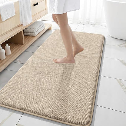 OLANLY Memory Foam Bathroom Runner Rugs 47x20, Absorbent Long Mat, Beige | Soft Quick Dry Bath Rugs, Non-Slip Carpet, Machine Washable Mat for Bathroom Floor, Tub and Shower, Home Decor Accessories