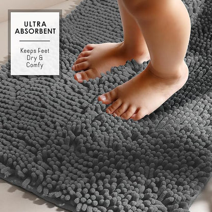 Hearth & Harbor Bathroom Rugs, Chenille Bath Mat - Machine Washable Bath Mats for Bathroom Non-Slip Backing Rubber, Quick Dry Bathroom Mat - Grey 17x24-20x24