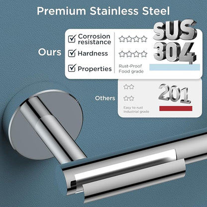 FORIOUS Bathroom Accessories, 4-Piece Bathroom Hardware Set - 24" Towel Bar | Chrome | Towel Hooks, Towel Racks for Bathroom, Toilet Paper Holder Wall Mounted & Towel Ring | SUS304 Stainless Steel