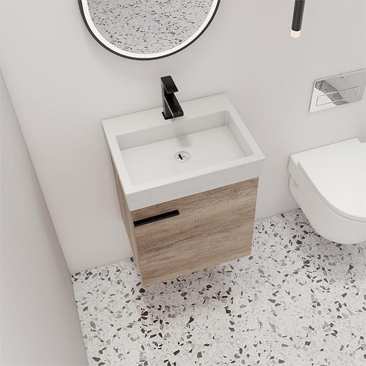 Malwee 18"" Bathroom Vanity with Sink, 18 Inch Floating Bathroom Vanity for Small Space, Single Sink Bathroom Vanity Combo, Modern Bathroom Vanity, Grey Wall Mounted Cabinet Set (HY, 19""*15"")