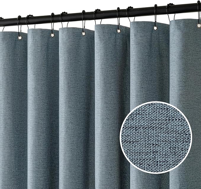MIULEE 72 x 84 Extra Long Linen Shower Curtain Dusty Blue 12 Metal Hooks | Washable, Fabric Shower Curtain, Waterproof Neutral Thick Cloth Shower Curtain, Bathroom Hotel Bathtub
