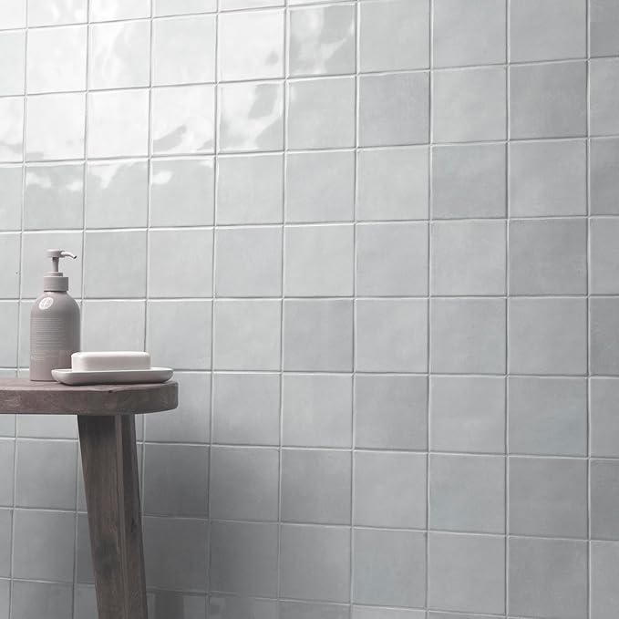 M S International Renzo Sky Glossy Ceramic Square Wall Tile for Bathroom, Kitchen Backsplash, Accent, and Shower - Sample