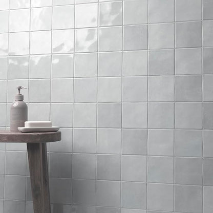 M S International Renzo Sky Glossy Ceramic Square Wall Tile for Bathroom, Kitchen Backsplash, Accent, and Shower - Sample