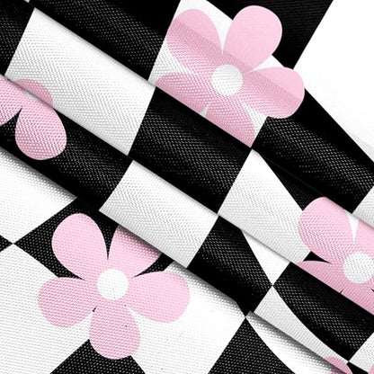 Black White Shower Curtain Pink Flower Abstract Checkered Plaid Groovy,Vintage Shower Curtains Bathroom Accessories 72x72 Inches